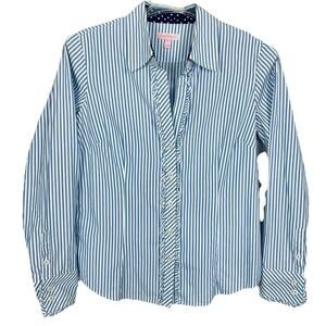 Lilly Pulitzer Jonni Shirt Top Size 14 Blue White Stripe Ruffle Preppy Nautical